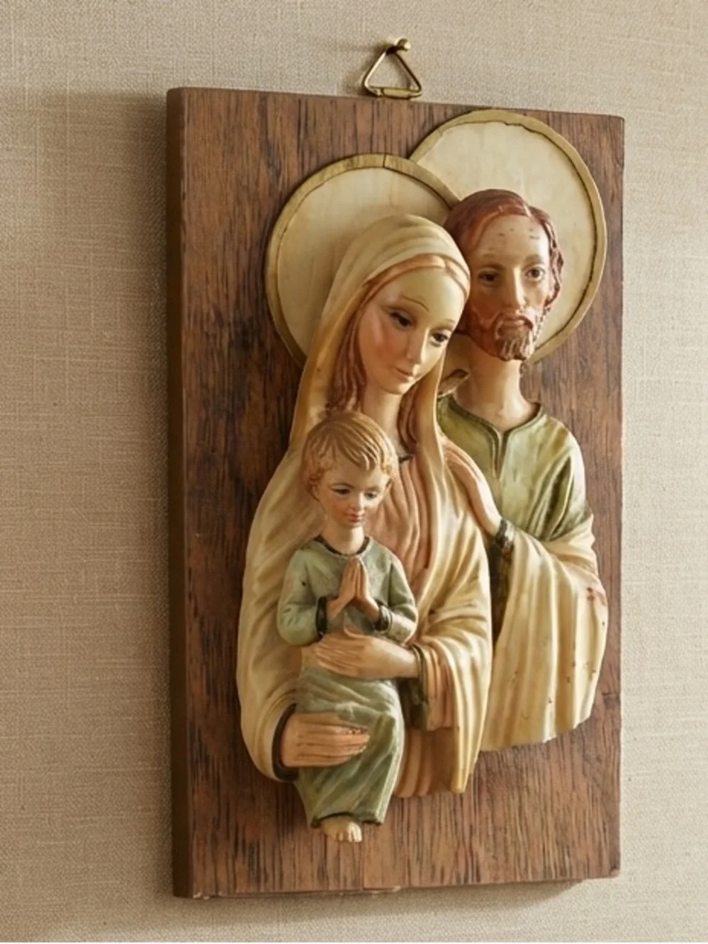 Vintage Holy Family Wall Plaque Jesus Virgin Mary Joseph Roman Italy Religion